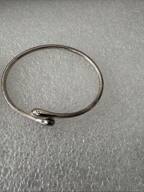Sterling Silver Open-Ended Snake-Head Bangle Bracelet - Silver